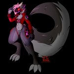 anthro black_body black_claws breasts claws clothed clothing female grey_body grey_claws hair jacket machine open_mouth pink_hair protogen_visor purple_ears purple_tongue red_body red_clothing red_jacket red_topwear solo tongue topwear captain_kobold protogen 1:1 hi_res