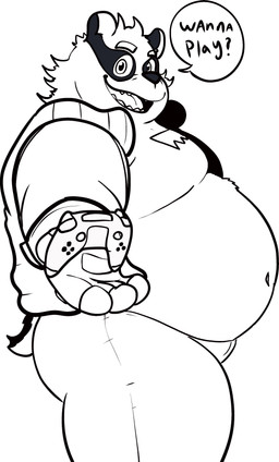 anthro belly big_belly controller dialogue game_controller male navel open_mouth overweight overweight_male simple_background solo standing text white_background rinhatsuyuki bradley_the_badger_(game) bradley_(bradley_the_badger) badger mammal mustelid musteline 2025 absurd_res english_text hi_res