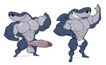 abs anthro balls biceps big_penis bulge clothing fin flexing genitals grey_body huge_penis male muscular muscular_anthro muscular_male nipples pecs penis smile solo teeth underwear analon_(artist) zig_and_sharko sharko fish marine shark hi_res