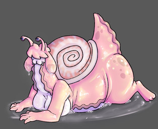 anthro belly big_belly big_breasts big_butt bodily_fluids breasts butt eyestalks female gastropod_shell mollusk_shell nude overweight overweight_anthro overweight_female shell slime snail_trail solo tail thick_thighs wide_hips jjunebugz gastropod mollusk snail colored digital_media_(artwork) shaded sketch