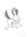 anthro braided_hair breasts digitigrade fur genitals gynomorph hair happy intersex multi_breast nipples paws penis simple_background solo tongue young young_anthro young_gynomorph young_intersex demon-man canid canine canis domestic_dog human hybrid mammal monochrome