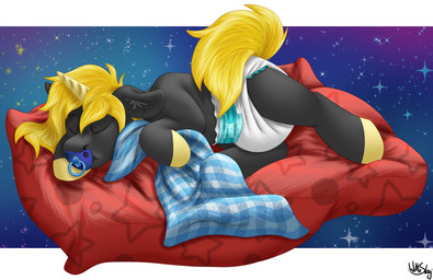 ageplay bedding blanket clean_diaper clothing diaper feral horn infantilism male pacifier roleplay sleeping solo young young_feral young_male wittleskaj friendship_is_magic hasbro my_little_pony mythology sunmane equid equine horse mammal mythological_creature mythological_equine pony unicorn hi_res