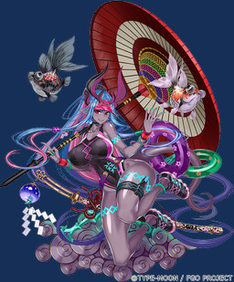 4_horns 6_horns bangs big_breasts big_butt blue_hair blue_nails breasts butt clothed clothing colored_nails curvy_figure eyeliner female footwear hair horn huge_breasts humanoid_pointy_ears inflatable katana makeup melee_weapon monster_girl_(genre) multi_horn multicolored_hair nails not_furry one-piece_swimsuit pink_hair pointy_ears pool_float purple_body purple_skin red_eyes shoes sneakers solo swimwear sword thick_thighs umbrella weapon honjou_raita asian_mythology east_asian_mythology fate_(series) japanese_mythology mythology type-moon saber_ibuki-douji aquatic demon fish humanoid mammal oni yokai alpha_channel digital_media_(artwork) official_art