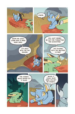 ambiguous_gender black_body black_fur blue_body blue_fur brown_eyes chest_tuft cloud day dialogue digitigrade duo feral fur grass green_body green_fur head_tuft inner_ear_fluff jewelry looking_at_another lying necklace on_front outside plant quadruped rock shadow sky speech_bubble tail tail_tuft talking_to_another text tuft yellow_body yellow_eyes yellow_fur wooled nintendo pokemon pokemon_mystery_dungeon spike_chunsoft malachi_(wooled) sable_(wooled) electrike generation_3_pokemon generation_4_pokemon pokemon_(species) shinx comic english_text hi_res