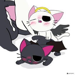 anal anal_penetration anthro blush blush_lines bodily_fluids cum cum_in_ass cum_inside duo ejaculation feathered_wings feathers from_behind_position genital_fluids looking_at_another looking_pleasured male male/male penetration sex simple_background whiskers white_background wings godforgiveme4 nyanpire nyanpire_(character) nyatenshi_(nyanpire) angel domestic_cat felid feline felis mammal vampire 1:1 hi_res signature