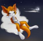 anthro chest_tuft cloud eyes_closed female fur moon night on_cloud outside sky skyscape sleeping smile solo star starry_sky tuft yellow_body yellow_fur feline-fattale dust:_an_elysian_tail fidget_(elysian_tail) bat mammal nimbat hi_res