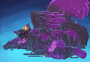 anthro anthro_pred balls belly big_balls big_belly big_tail black_body black_sclera clothing crown fur genitals hat hat_only headgear headgear_only headwear headwear_only huge_belly huge_tail imprints long_tongue lying lying_on_ground male mostly_nude nude nude_anthro nude_male on_ground on_side paw_imprint penis royalty tail thick_thighs tongue tongue_out vore wide_hips wings crownedvictory mythology ren_(nootsponge) dragon goo_creature mythological_creature mythological_scalie scalie 2025 absurd_res digital_drawing_(artwork) digital_media_(artwork) hi_res