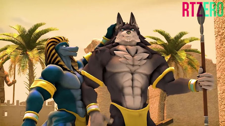 anthro balls becoming_erect big_muscles big_pecs big_penis bottomwear bracelet clothed clothing clothing_lift desert duo ear_scratch egyptian egyptian_clothing egyptian_headdress facial_piercing flaccid footwear genitals gold_(metal) gold_anklet gold_armlet gold_bracelet gold_jewelry head_scratch jewelry larger_male loincloth loincloth_lift male male_focus melee_weapon muscular muscular_male nose_piercing nose_ring pecs penis penis_peek pharaoh piercing polearm ring_piercing royalty sandals sex shoes size_difference smaller_male spear standing standing_sex tail tail_motion tailwag tapping_foot weapon rtzero petruz_(modeler) cobalt_(rtzero) griff_(rtzero) lizard_(petruz) wolf_(petruz) canid canine canis lizard mammal reptile scalie wolf 16:9 3d_(artwork) animated digital_media_(artwork) short_playtime sound webm widescreen