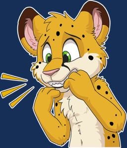 anthro arm_tuft bared_teeth cheek_tuft chest_tuft facial_spots facial_tuft fur green_eyes head_tuft male navel nude pink_nose shoulder_tuft solo spotted_arms spotted_face tuft white_body white_fur yellow_body yellow_fur young young_anthro young_male pandapaco salmy felid mammal absurd_res alpha_channel half-length_portrait hi_res portrait