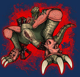 anus armor bodily_fluids female genital_fluids genitals gun presenting presenting_anus presenting_vulva ranged_weapon solo vaginal_fluids vulva weapon incogneat-o microsoft quake sorlag reptile scalie sorg_(species) absurd_res alpha_channel hi_res huge_filesize