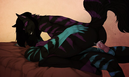 animal_genitalia animal_penis anthro anthro_on_anthro anthro_penetrated anthro_penetrating anthro_penetrating_anthro balls black_body blue_stripes bodily_fluids canine_genitalia canine_penis cum cum_in_vagina cum_inside duo ear_piercing eyes_closed female female_on_top female_penetrated genital_fluids genitals knot male male/female male_on_bottom male_penetrating male_penetrating_female nude on_bottom on_top penetration penile penile_penetration penis penis_in_vagina piercing purple_stripes ring_(jewelry) sex smile striped_body stripes vaginal vaginal_penetration vulva annairu aardwolf hyena mammal 2015