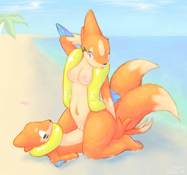 anthro anthrofied beach breasts cowgirl_position detailed_background duo eye_contact female from_front_position genitals larger_female looking_at_another lying male male/female natural_breasts nipples on_bottom on_top outside palm_tree plant pokemorph sand sea seashell seaside seductive sex sex_on_the_beach shell shocked size_difference sky smaller_male straddling tail tongue tongue_out tree vulva water charrcoal nintendo pokemon buizel floatzel generation_4_pokemon pokemon_(species) 2010 signature
