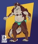 anthro belly bulge clothing green_clothing green_speedo green_swimwear male musclegut muscular nipples slightly_chubby slightly_chubby_male solo speedo swimwear wrestling wrestling_outfit mr.brapion canid canine canis mammal wolf absurd_res hi_res