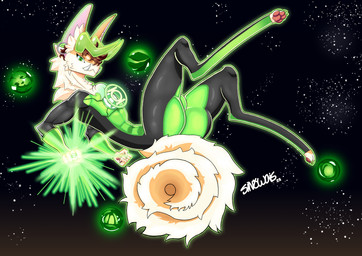 abs anthro armor big_butt brown_hair bulge butt chest_tuft claws clothed clothing curled_tail digitigrade ear_piercing fur gauged_ear green_eyes hair horn inner_ear_fluff looking_at_viewer male mane neck_tuft orb pawpads paws piercing ring sharp_teeth simple_background solo superhero tail teeth tuft tusks sin'twais dc_comics green_lantern green_lantern_(series) arbus_monstera peakit absurd_res digital_media_(artwork) hi_res