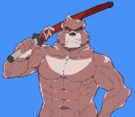 5_fingers abs anthro biceps brown_body brown_fur fingers fur holding_melee_weapon holding_object holding_sword holding_weapon humanoid_hands male melee_weapon muscular muscular_anthro muscular_male pecs red_eyes solo sword triceps weapon star_parlor studio_chizu the_boy_and_the_beast kumatetsu bear mammal 2019 hi_res