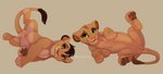 anus balls black_hair brown_body brown_eyes brown_fur clitoris female feral fur genitals green_eyes hair looking_at_viewer male pawpads paws penis pussy raised_tail smile spread_legs spreading tail young young_feral hailberry disney the_lion_king felid feline lion mammal pantherine absurd_res hi_res