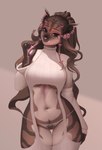 anthro belly bow_accessory clothed clothing curled_hair female frieder1 hair hi_res jewelry looking_at_viewer mammal panties piercing pigtails solo suid suina sus_(pig) underwear white_clothing wide_hips wild_boar