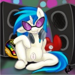 armor blue_hair disc_jockey electronics eyewear female feral genitals glasses hair headgear headphones helmet horn looking_at_viewer multicolored_hair pussy smile solo speaker stereo sunglasses tail two_tone_hair rawrcharlierawr daft_punk deadmau5 friendship_is_magic hasbro my_little_pony mythology vinyl_scratch_(mlp) equid equine mammal mythological_creature mythological_equine unicorn