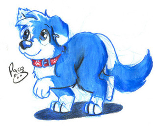 ambiguous_feral ambiguous_gender blue_body blue_eyes blue_fur blue_nose blue_tail closed_smile collar ear_piercing ear_ring feral fur glistening glistening_eyes glistening_nose head_tuft logo mouth_closed piercing red_collar ring_piercing side_view simple_background smile solo tail tuft white_background white_body white_fur white_tail pandapaco canid canine mammal 2012 artist_logo low_res signature
