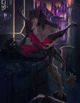 alley city clothing clothing_aside duo legs_up looking_pleasured lying male nude on_back open_mouth penetration standing dousbrata degeneratewolfe avian nevrean sergal absurd_res hi_res