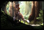 2022 african_wild_dog ambiguous_gender brown_hair canid canine day detailed_background digital_media_(artwork) feral forest grass hair kitchiki mammal orange_nose outside plant solo tree