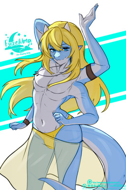 2_horns 4_arms anthro biped blonde_hair blue_eyes claws clothed clothed_anthro clothed_male clothing countershade_torso countershading crossdressing femboy fingers front_view hair horn long_hair looking_at_viewer male multi_arm multi_limb navel simple_background smile solo standing tail fleet-foot mythology ramzyuu_(ramzyru) dragon mythological_creature mythological_scalie scalie 2026 digital_drawing_(artwork) digital_media_(artwork) hi_res