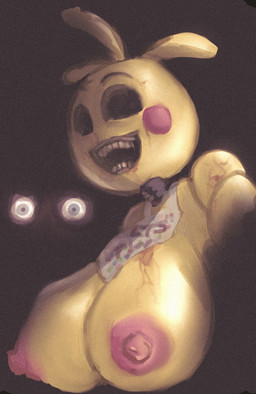 areola beakless bib big_areola big_breasts big_nipples blonde_hair blush blush_stickers breasts clothing creepy disembodied_eyes empty_eye_sockets eyebrows female hair ineffective_clothing looking_at_viewer machine nipples open_mouth open_smile pink_areola pink_nipples rosy_cheeks smile teeth yellow_body ruddyrzaq five_nights_at_freddy's five_nights_at_freddy's_2 scottgames toy_chica_(fnaf) animatronic avian bird chicken galliform phasianid robot 2025 digital_media_(artwork) hi_res
