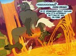 anthro bodily_fluids branded burning butt butt_on_fire dialogue fire hand_on_butt lava male nude pain solo speech_bubble tears text phillabuster lightning_(phillabuster) equid equine horse mammal digital_media_(artwork) english_text hi_res