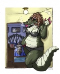 4ofswords after_sex alexis_s._gator alligator alligatorid anthro cigarette crocodilian duo exhausted female interspecies larger_female male mammal navel procyonid raccoon reptile scalie size_difference smaller_male smoking tired zach_coon