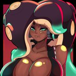 big_breasts breasts brown_body brown_skin cleavage clothed clothing electronics eyebrows eyelashes female freckles green_eyes hair headphones huge_breasts long_hair looking_at_viewer markings mole_(marking) pseudo_hair smile solo tentacle_hair tentacles stormrayneart nintendo splatoon marina_(splatoon) cephalopod humanoid marine mollusk octarian octoling 1:1 2024 absurd_res hi_res