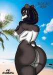 anthro beach big_butt blue_hair brown_eyes butt female hair looking_at_viewer nude pose seaside solo erickredfox peach_panda bear giant_panda mammal absurd_res hi_res