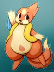 2_tails 3_fingers biped black_nose female feral fingers fur gradient_background multi_tail open_mouth orange_body orange_fur orange_tail simple_background solo tail teeth mintytea nintendo pokemon shelby_(simplifypm) floatzel generation_4_pokemon mammal mustelid pokemon_(species) 2017 digital_media_(artwork)