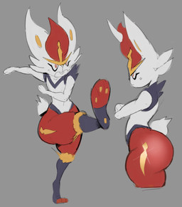 ambiguous_gender anthro arm_tuft big_butt butt cheek_tuft crossed_arms eyelashes facial_tuft featureless_chest flat_chested front_view grey_background open_mouth pokemorph red_eyes scut_tail short_tail shoulder_tuft side_view simple_background solo tail thick_thighs tuft wide_hips estebon89 nintendo pokemon cinderace generation_8_pokemon pokemon_(species) hi_res