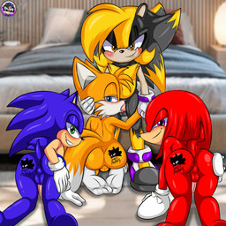all_fours anthro balls black_body black_fur blue_body blue_eyes blue_fur butt canon_x_oc fur genitals grabbing_head green_eyes group half-closed_eyes hand_on_butt hand_on_head kneeling looking_at_viewer looking_back looking_back_at_viewer male male/male narrowed_eyes oral oral_penetration penetration purple_eyes rear_view red_body red_fur seductive smile smiling_at_viewer standing yellow_body yellow_eyes yellow_fur sirjzau sega sonic_the_hedgehog_(series) knuckles_the_echidna miles_prower sonic_the_hedgehog zau_the_tenrec afrosoricid canid canine echidna eulipotyphlan fox hedgehog mammal monotreme tenrec 1:1 absurd_res hi_res