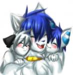 ambiguous_gender anthro blush collar cuddling group male nuzzling trio young young_ambiguous young_anthro tartii arcc_(character) blueferret arctic_fox canid canine felid feline fox mammal true_fox