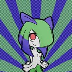 female green_hair hair hands_behind_back looking_at_viewer multicolored_hair not_furry purple_hair red_eyes slim smile smiling_at_viewer solo thin_thighs two_tone_hair malegardevoir nintendo pokemon generation_3_pokemon humanoid kirlia pokemon_(species) 1:1 2023 half-length_portrait portrait