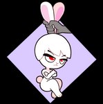 2018 alpha_channel anthro big_eyes carrots_(starbirbz) diamond_background disembodied_hand duo female fur grabbing_both_ears hand_on_ears lagomorph leporid mammal mostly_offscreen_character purple_background rabbit red_eyes simple_background solo_focus starbirbz transparent_background white_body white_fur