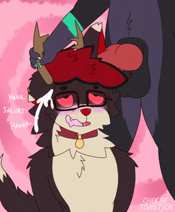 animal_genitalia animal_penis anthro antler_grab antlers balls big_balls big_penis big_tail blue_markings blush blush_lines bodily_fluids brown_body brown_fur canine_genitalia canine_penis claws collar cum cum_in_ear cum_inside dazed drooling drooling_into_mouth drooling_tongue duo ear_penetration ear_piercing fangs floppy_ears fur fur_markings fur_tuft genital_fluids genitals grabbing green_markings grey_body grey_fur hair horn hypnotic_background male male/male markings nude open_mouth pawpads penetration penis piercing pink_tongue purple_body purple_fur red_collar red_ears red_hair red_nose saliva saliva_string sheath sound_effects standing tail tan_antlers tan_body tan_fur teeth text tongue tuft white_claws cheesetoastjoe joe_(joedrawings) bat canid canine canis deer domestic_dog hybrid leaf-nosed_bat mammal microbat vampire_bat vesper_bat yangochiropteran absurd_res hi_res