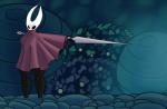 big_breasts black_body black_eyes breasts female horn hornet's_needle non-mammal_breasts solo thick_thighs white_horn king_of_sorrow_(artist) hollow_knight team_cherry hornet_(hollow_knight) arthropod humanoid insect hi_res