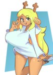 anthro big_breasts breasts clothing female gesture hand_gesture huge_breasts panties robe solo underwear v_sign gikoko gikowinko deltarune undertale_(series) noelle_holiday deer mammal new_world_deer reindeer hi_res