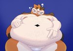 anthro belly belly_hair big_belly blue_background blush body_hair bulge calico_cat chubby_cheeks clothing dazed deep_navel domestic_cat felid feline felis fupa hi_res lichinthesystem male mammal navel nipples obese obese_anthro obese_male overweight overweight_anthro overweight_male pink_nipples simple_background solo tongue tongue_out underwear wide_hips