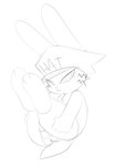 anthro butt clothing feet female foot_focus hand_on_butt hat headgear headwear legs_up looking_at_viewer panties presenting solo text thick_thighs underwear kekitopu meme_clothing jenny_jeungman lagomorph leporid mammal rabbit 2023 absurd_res english_text hi_res meme monochrome sketch