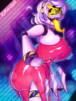 abstract_background accessory big_breasts big_butt big_tongue blade_fingers breasts butt clothing curvy_figure dress drooling_tongue eyelashes fangs female fingers glistening glistening_body glistening_clothing glistening_dress hair headband hourglass_figure latex latex_clothing latex_dress looking_at_viewer machine nipple_outline red_clothing red_dress screen_eyes side_view solo teeth tongue white_body white_hair yellow_eyes yellow_tongue marigold_rosi glitch_productions murder_drones v_(murder_drones) disassembly_drone humanoid robot robot_humanoid 3:4 hi_res signature