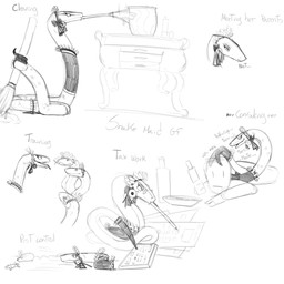 clothing female feral maid_uniform snake_maid solo uniform duplicatename reptile scalie snake hi_res sketch