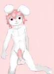 balls genitals hair male navel nipples penis pink_hair red_eyes solo young hexxy lagomorph leporid mammal rabbit 2012