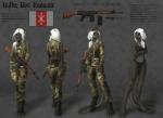 2015 anthro assault_rifle athletic athletic_anthro athletic_female bayonet biped blush boots bottomwear breasts camo camo_bottomwear camo_clothing camo_pants camo_print camo_shirt camo_topwear character_name claws clothed clothing digital_media_(artwork) digitigrade dragon english_text european_mythology female flag flag_(shape) flag_design footwear grey_body grey_skin gun hair hat headgear headwear holding_gun holding_object holding_ranged_weapon holding_weapon imperial_unit knife looking_at_viewer magazine_(gun) metric_unit model_sheet mythological_creature mythological_scalie mythology non-mammal_breasts number pants pattern_bottomwear pattern_clothing pattern_pants pattern_shirt pattern_topwear ranged_weapon red_eyes rifle scalie shirt side_view simple_background skimpy solo standing tail text toe_claws tokaido topwear underwear unit weapon western_dragon white_hair wingless_dragon