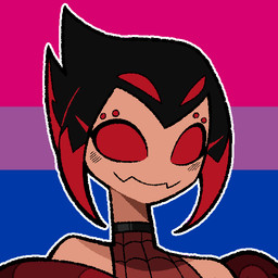 anthro bisexual_pride_colors black_hair blush brown_body brown_skin choker clothing fangs femboy hair jewelry lgbt_pride male multi_eye multicolored_hair necklace pride_colors red_eyes red_hair short_hair smile solo teeth topwear two_tone_hair idolomantises vola_(idolomantises) arachnid arthropod demon spider spider_demon 1:1 2025 digital_media_(artwork) portrait
