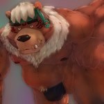 anthro belly black_nose brown_body brown_fur bulge clothing fur kemono male moobs nipples overweight overweight_male simple_background solo underwear laohu lifewonders tokyo_afterschool_summoners kimun_kamui_(tas) bear mammal 1:1 2021 hi_res