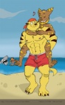 abs anthro beach biceps big_muscles carrying_another clothing detailed_background drawstring duo fur kerchief male muscular muscular_male navel nipples outside pecs piggyback red_clothing red_swimming_trunks red_swimwear sand seaside sky smile swimming_trunks swimwear water rthur hanna-barbera ratchet_and_clank sony_corporation sony_interactive_entertainment swat_kats ash_(kiriyama1084) chance_furlong jake_clawson domestic_cat felid feline felis fish lombax mammal marine shark 2013