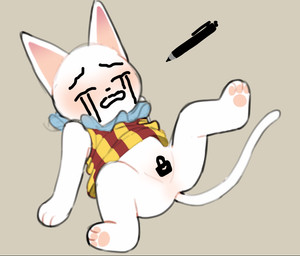 ambiguous_gender anthro blush bodily_fluids chibi clothed clothing crying drawing_on_body fur lock_bulge null partially_clothed pawpads presenting_crotch solo spread_legs spreading tears white_body white_fur binkybnuuy animal_crossing nintendo blanca_(animal_crossing) domestic_cat felid feline felis mammal